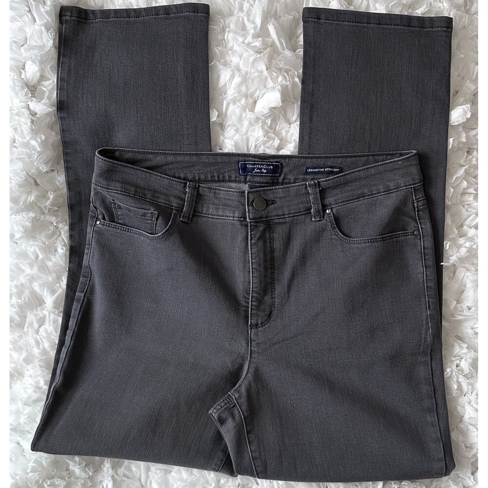 Charter Club Women’s Gray Straight Leg Jeans Mid Rise 5 Pocket Classic Denim